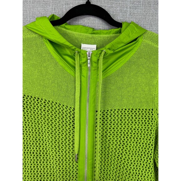 Zenergy by Chico's Crochet Knit Hooded Sweater Women's 0 Size Small Green - Picture 3 of 7